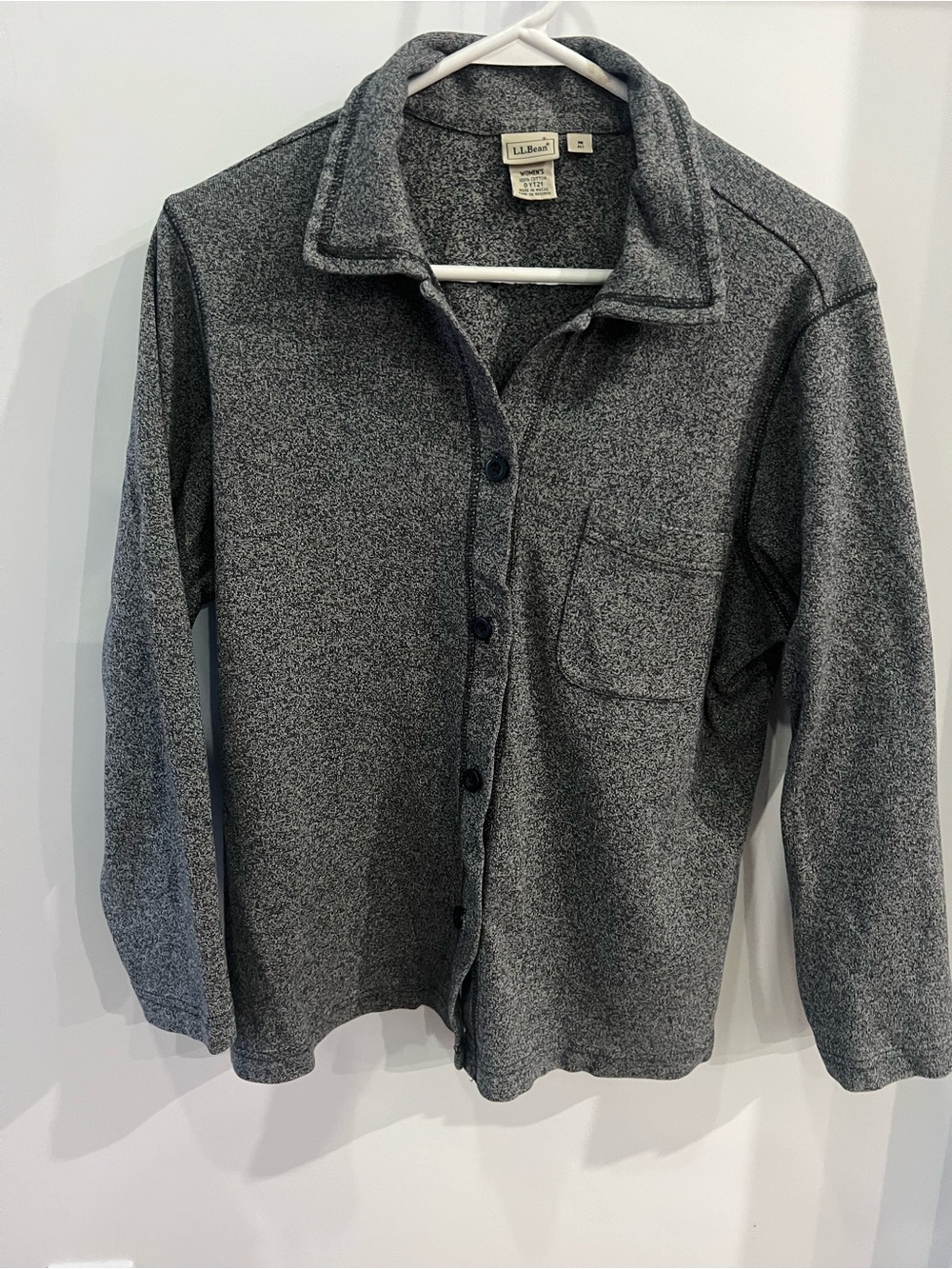 L.L. Bean Women's Heathered Charcoal Gray Button-Down Fleece Shirt